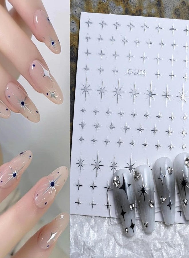 BSBTBZ 6Sheets Heart Star Nail Art Stickers 3D French Silver Glitter Nail Decals Designer Nail Supplies Metallic Silver Star Love Hearts Nail Designs Sticker for Women DIY Nail Decorations Accessories Crafts - Image 4